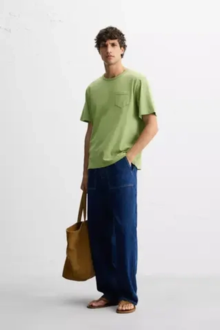 ZARA ФУТБОЛКА С КАРМАНОМ, ЗЕЛЕНЫЙ