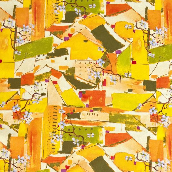 ЯПОНСКАЯ АБСТРАКЦИЯ, ЖЕЛТЫЙ, ЗЕЛЕНЫЙ - 100% хлопок 1