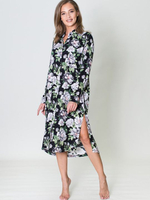 Эффектное платье-рубашка с цветочным принтом (Размер: XL) (Цвет: черный)