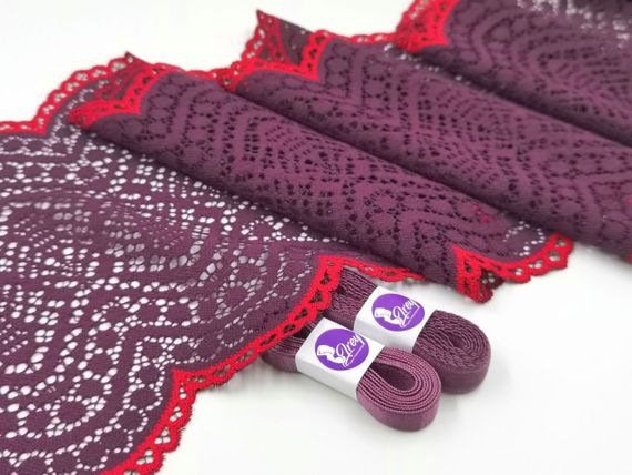 03-177  Кружево эластичное 18 см, слива/красный