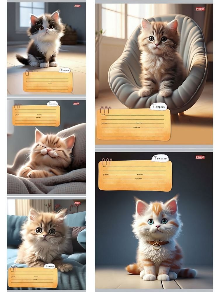 Тетрадь А5 24л. линия "Котик дома" облистер -мелов. картон, 5 дизайнов (Проф-Пресс)