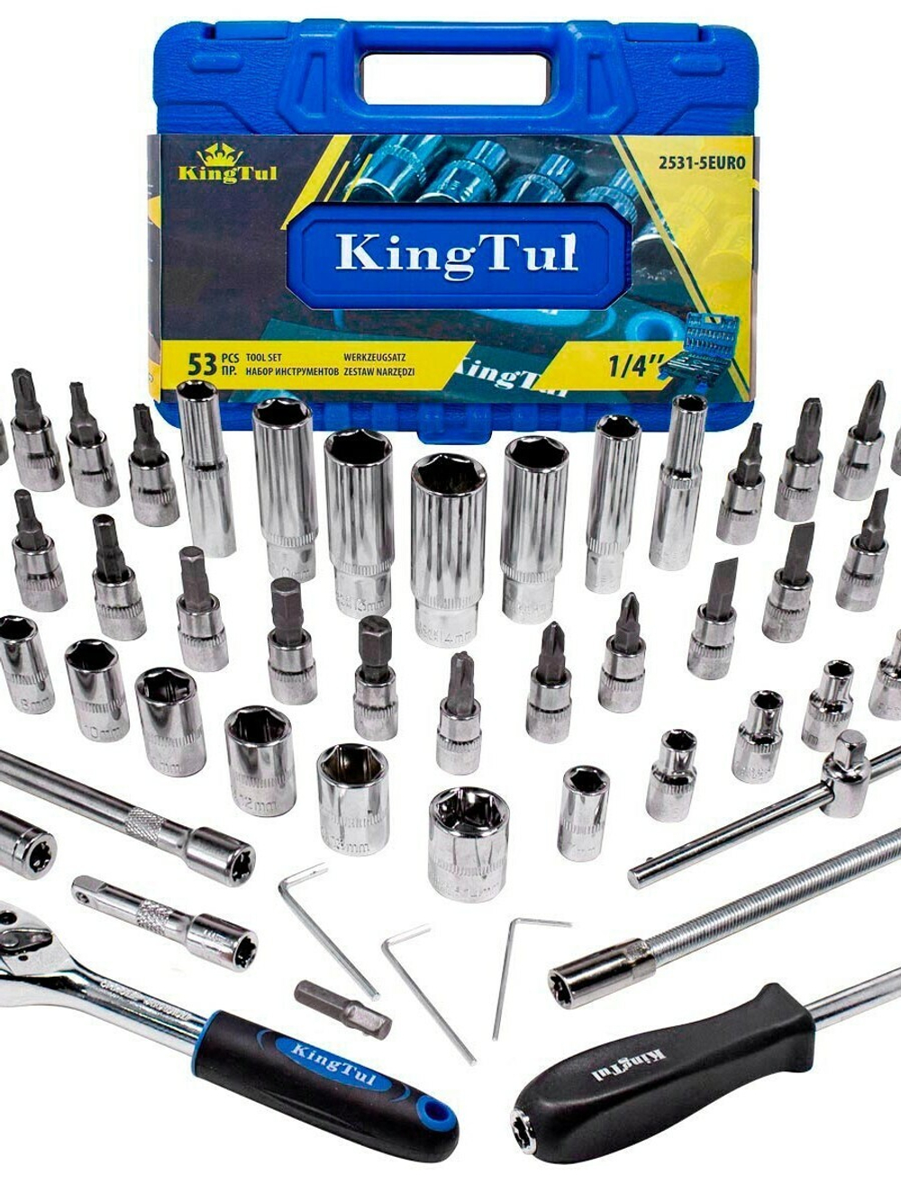 Набор инструмента 53пр. 1/4''(6-гран.)(4-14мм, головки глубокие 6-14мм) KINGTUL KT-2531-5 EURO