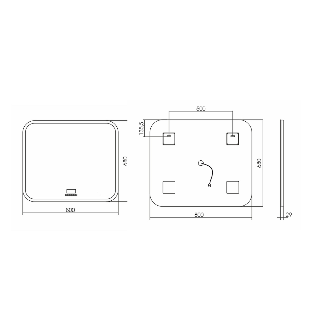Зеркало MIXLINE "Стив-6" 800*680 (ШВ) сенсорный выключатель, часы, термометр, Bluetooth +подогрев