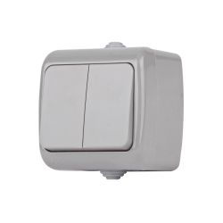 Выключатель Intro Atlantic 5-105-03 двойной с подсветкой, 10А-250В, IP54, открытой установки, серый | Intro
