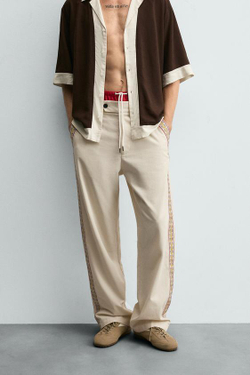 ZARA БРЮКИ С ВЫШИТЫМИ ЛАМПАСАМИ, ЭКРЮ