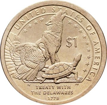 1 доллар (dollar) 2013 D США «Коренные Американцы - Делаверский договор 1778 года»