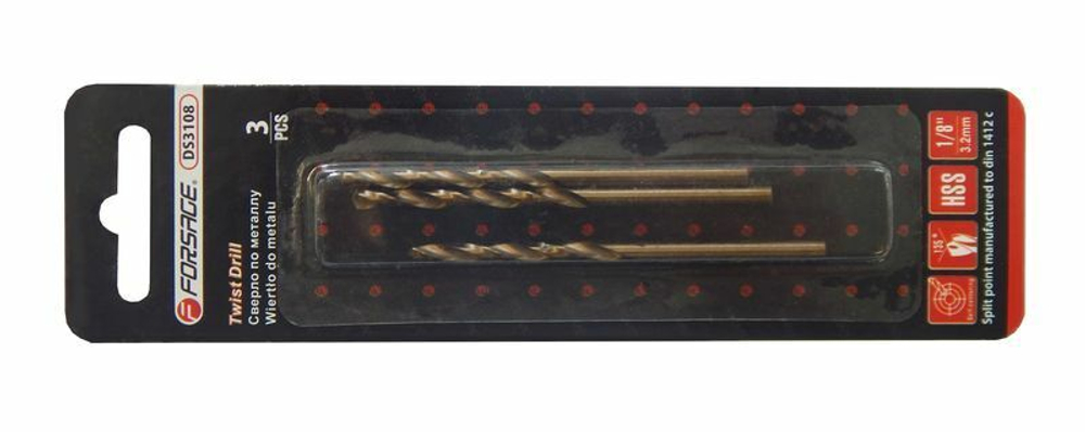 Сверло по металлу 2.4мм HSS+Co(3шт), в блистере Forsage F-DS3332
