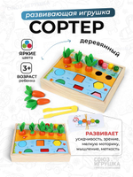 Развивающая игрушка деревянная Рыбалка река, огород + сортер с шариками, коробка C-41683