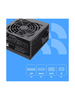 Блок питания CBR ATX 400W, 12см fan, 24pin/1*4pin/1*IDE/2*SATA, кабель питания 1.2м, черный [PSU-ATX400-12EC] OEM