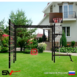 Уличная шведская стенка Sv Sport рукоход с комплектом турник прямой У5444К (Турник/Брусья/Стойка/Скамья/Со спинкой/Щит баскет/Канат/кольца/лестница/Сетка)