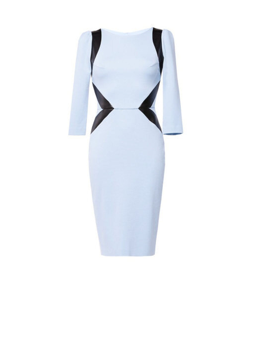 Платье приталенного покроя голубое с рукавом 3/4 02-02-19FW