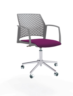 Кресло Rewind каркас хром, пластик серый, база стальная хромированная, с закрытыми подлокотниками, сиденье фиолетовое