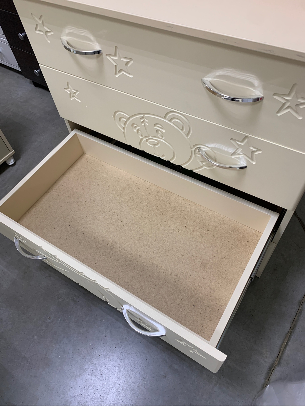 Пеленальный Комод Соня 80/4 Мишка СЛОН КОСТЬ (4 ящика), Шариковые направляющие