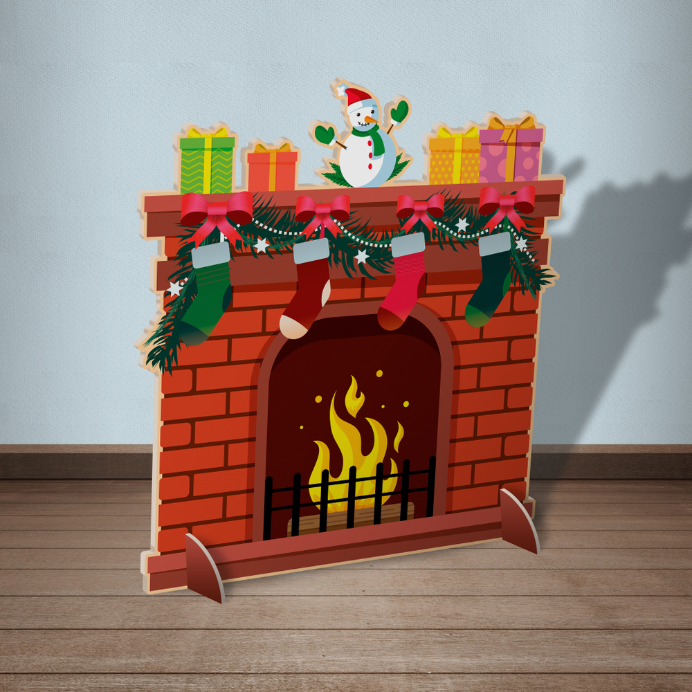 Напольная двусторонняя декорация Рождественский камин с подарками 164000659