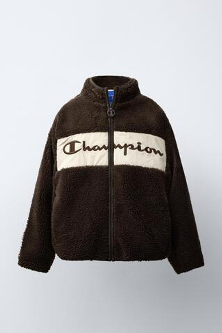 ZARA Х CHAMPION ® КУРТКА ИЗ ИСКУССТВЕННОЙ ОВЧИНЫ С ПОДКЛАДКОЙ ИЗ ПОЛАРФЛИСА, КОРИЧНЕВЫЙ