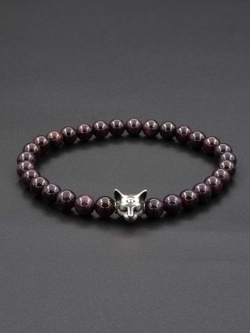 Реальное фото браслет с серебряным шармом гранат альмандин мистическая кошка темный фон