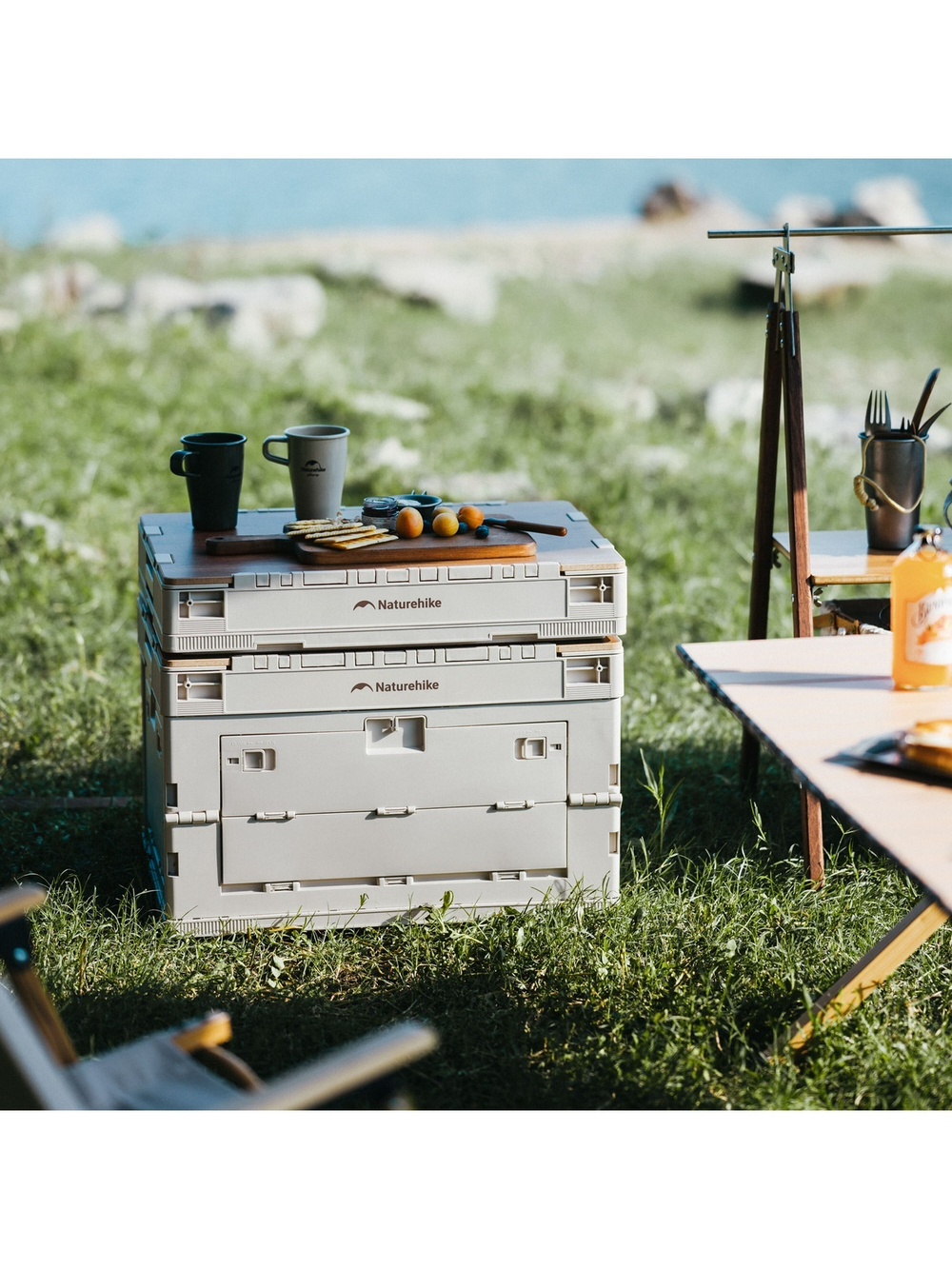 Ящик туристический Naturehike 52 л, трансформер, со столешницей, бежевый