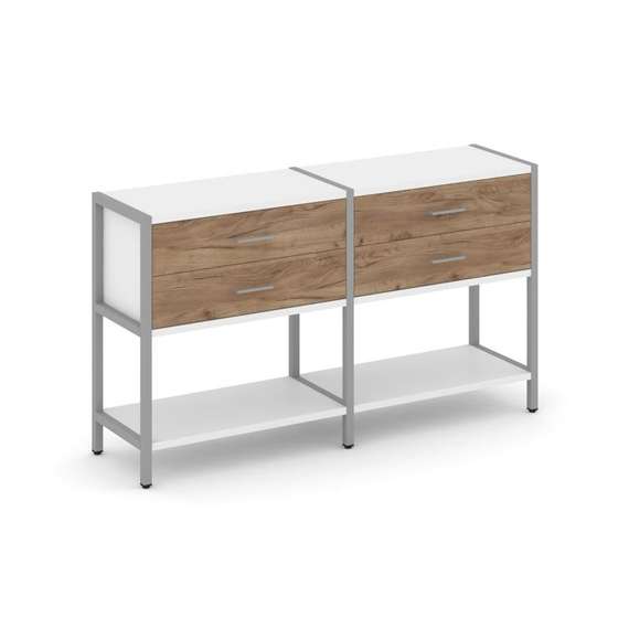 Shelf System Двухсекционный стеллаж двухярусный с ящиками SN.STM-222 Белый/Дуб Табак/Металл Серый 15