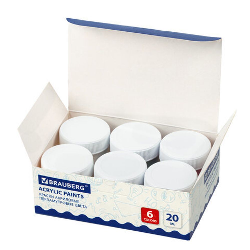 Краски акриловые ПЕРЛАМУТРОВЫЕ для рисования и хобби BRAUBERG 6 цветов по 20 мл, 191603