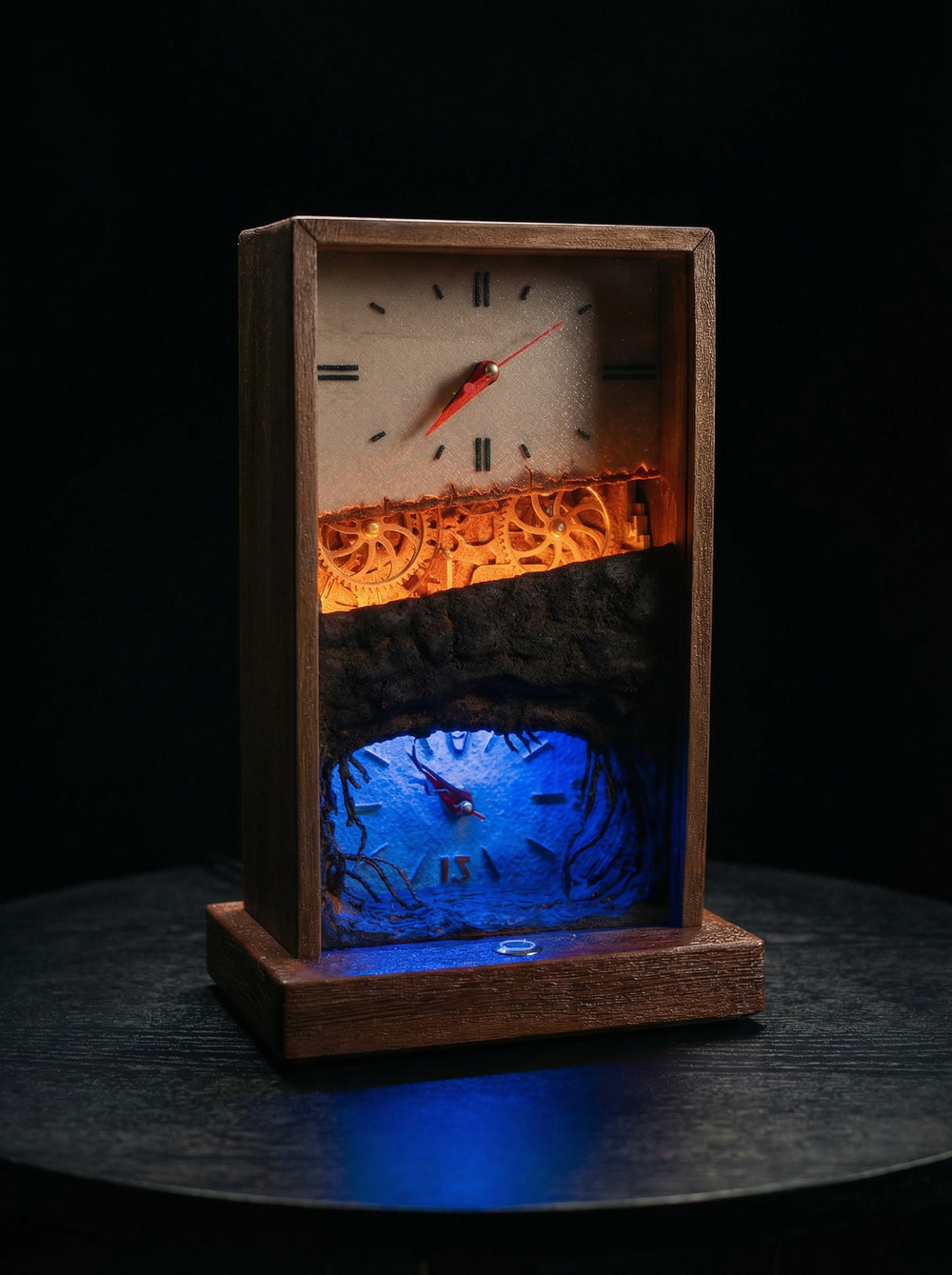 Настольные часы "Изнанка" - арт-объект с двумя циферблатами и подсветкой