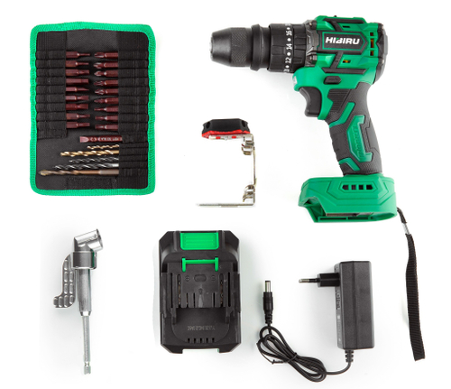 Бесщеточный аккумуляторный шуруповерт HIBIRU SRW21, 21В 60Нм 2АКБ 2Ач блокировка шпинделя, металлический патрон, кейс, оснастка в комплекте