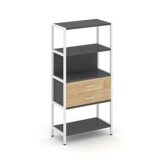 Shelf System Односекционный стеллаж четырехярусный с ящиками SN.STM-412 Антрацит/Тиквуд Светлый/Мета