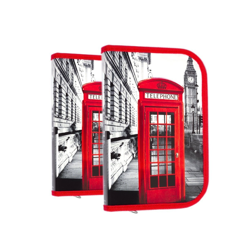 Пенал 1 отделение 1 откидная планка Alingar, лам. картон, молния, расписание, 130 х 200 мм, "Лондон", серый (красная телефон.будка)
