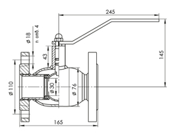 Кран шаровый Temper Ду40 Ру40 стандартнопроходной тип 286 фланцевый "под задвижку", ст. 20, L=165 мм