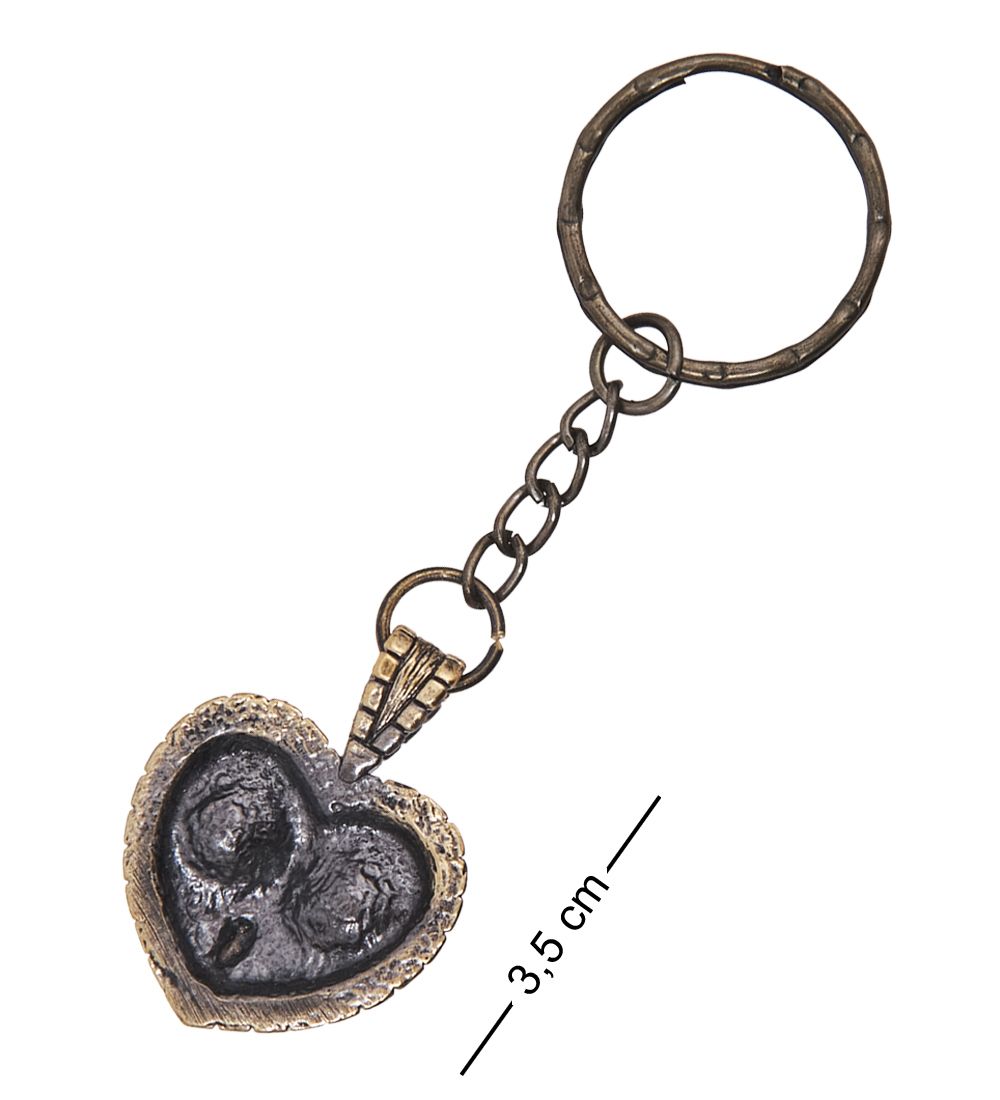 AM-4102 Брелок «Сова Сердечко» (латунь, янтарь)