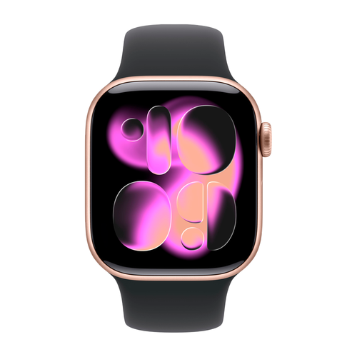 Умные часы Apple Watch Series 11 GPS, 42mm, Rose Gold Aluminium Case with Black Sport Band, M/L