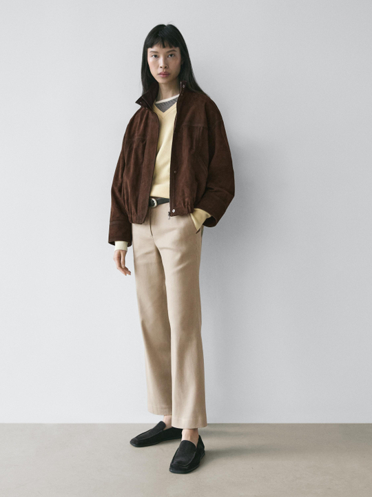 Massimo Dutti Брюки прямого кроя из смесового льна, бежевый