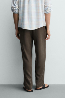 ZARA БРЮКИ REGULAR FIT ИЗ 100% ЛИОЦЕЛЛА, СЕРО-КОРИЧНЕВЫЙ