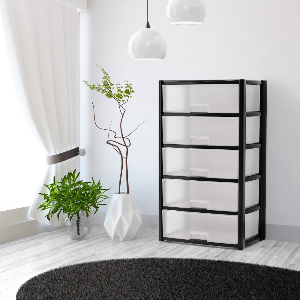 КОМОД КОЛОРИТ 5-ТИ СЕКЦИОН. ШИРОКИЙ ЧЁРНЫЙ АРТ.М8764