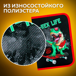 Пенал ПИФАГОР, 1 отделение, 2 откидные планки, полиэстер, 20х14 см, "T-Rex Life", 271513