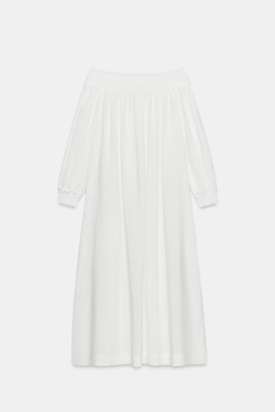 ZARA ПЛАТЬЕ МИДИ С ОТКРЫТЫМИ ПЛЕЧАМИ — ZW COLLECTION, БЕЛЫЙ