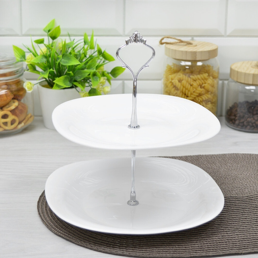 Фруктовница 2-х ярусная "Square soft" 24/28см, без деколи, стеклокерамика (99270)