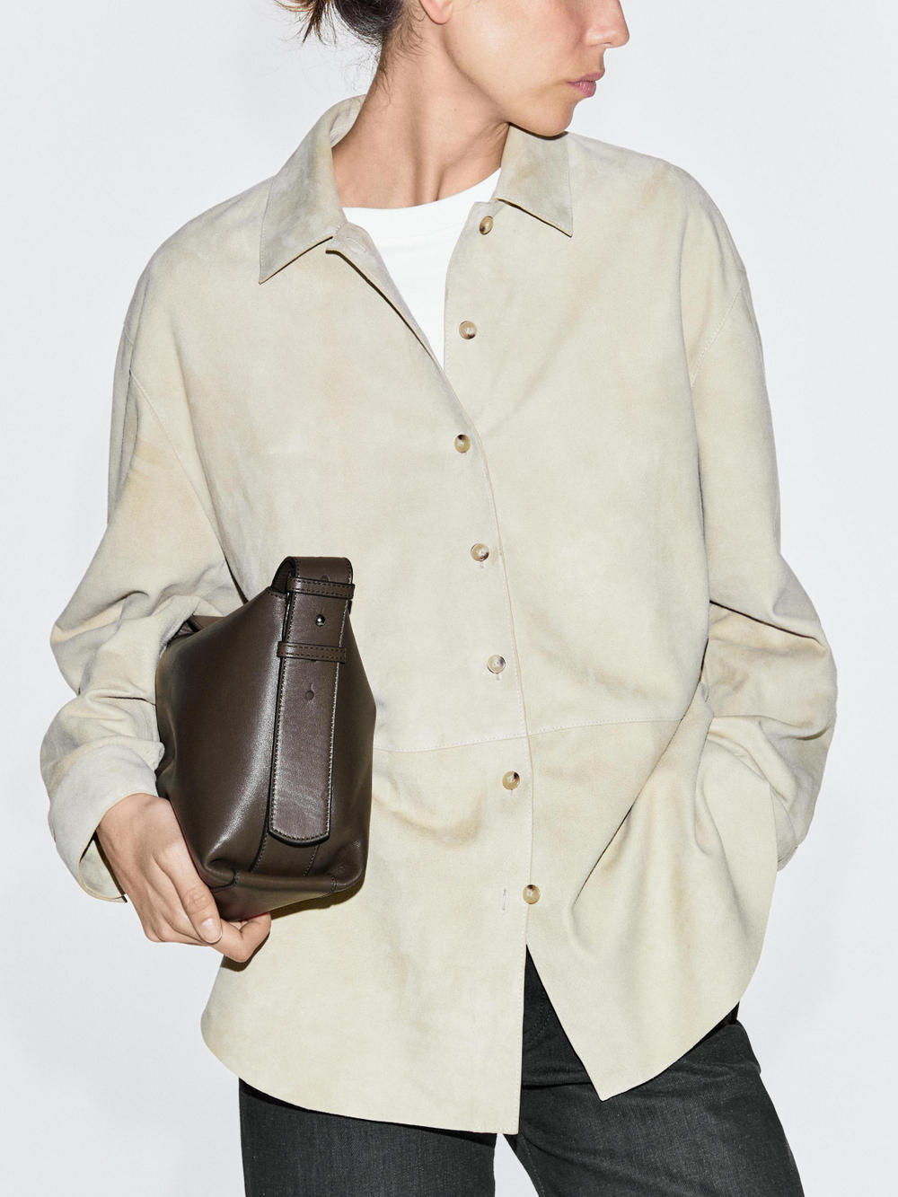 Massimo Dutti Небольшая сумка через плечо из кожи наппа, хаки