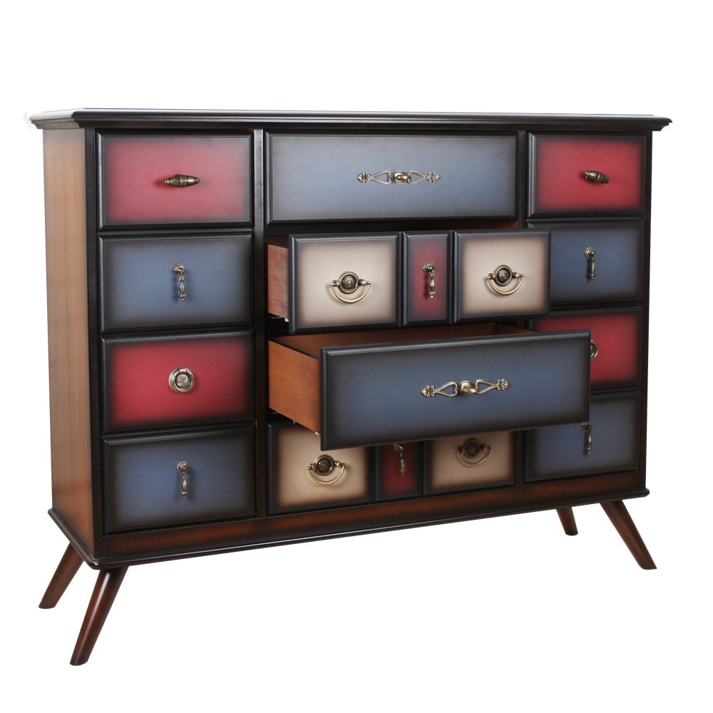 Комод Пандора - 2 с 4 ящиками и 2 полками Орех mix