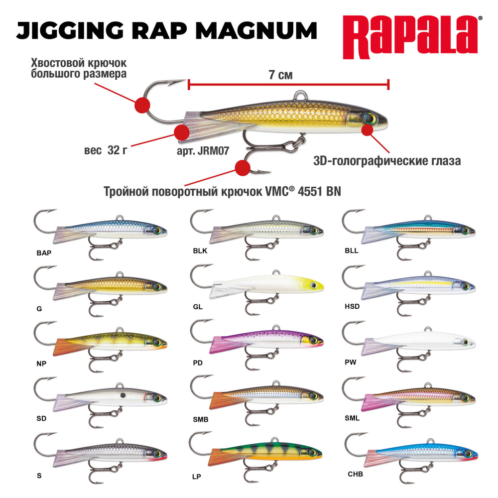 Балансир Rapala Jigging Rap Magnum / 7 см, 32 г, цвет SML