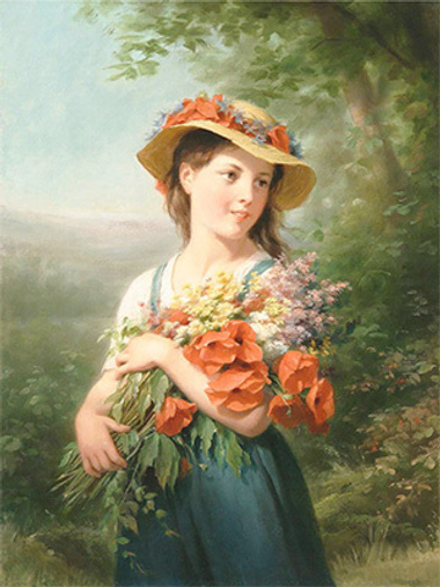 Основа с рисунком   для вышивания лентами "Девушка с букетом"