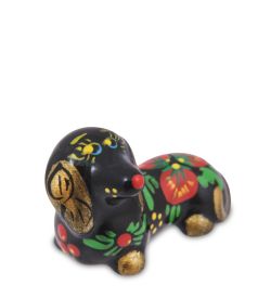 ГЛ-967 Фигурка «Такса» хохлома (Гжельский фарфор)