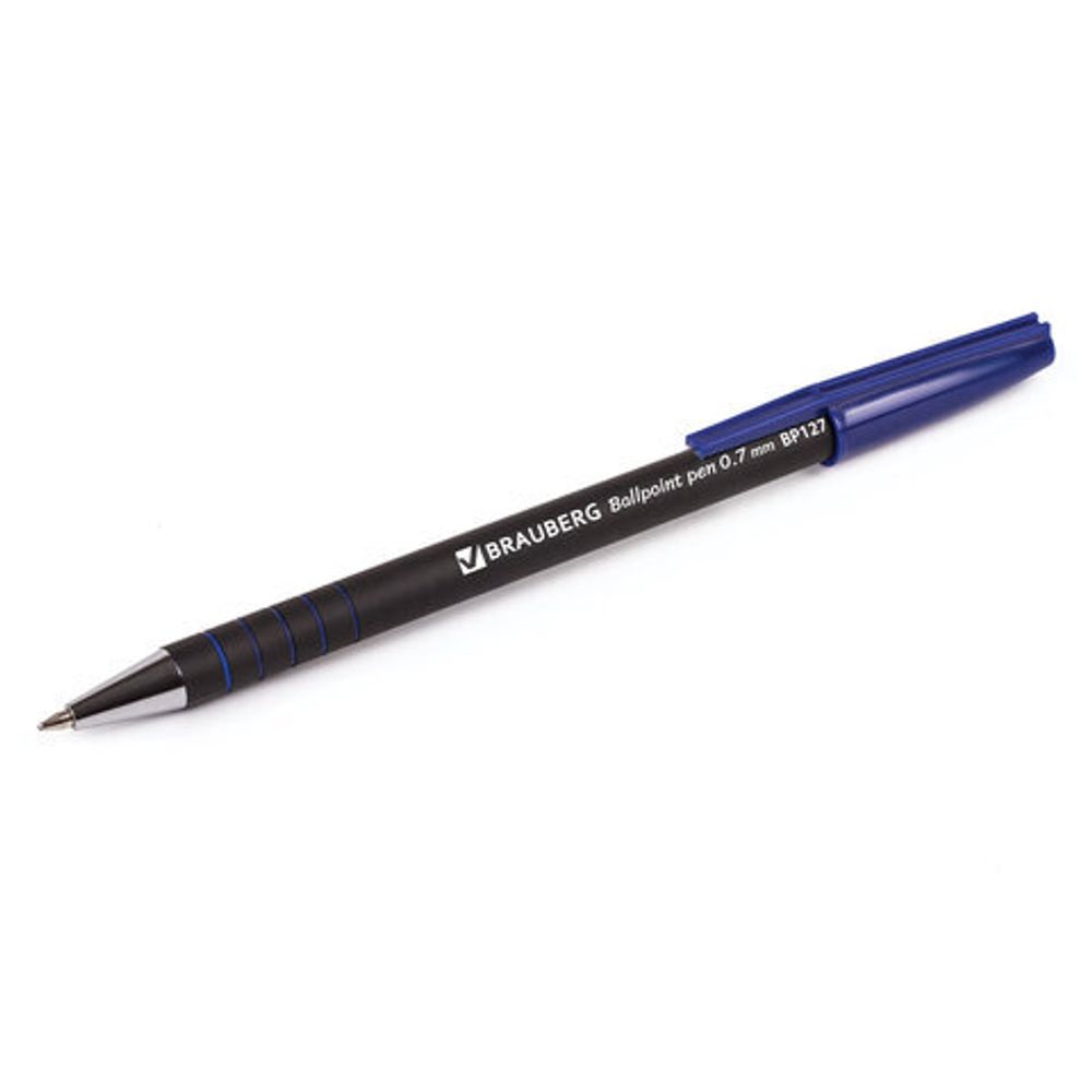 Ручка шариковая BRAUBERG "Capital", СИНЯЯ, корпус soft-touch черный, узел 0,7 мм, линия письма 0,35 мм, 141170
