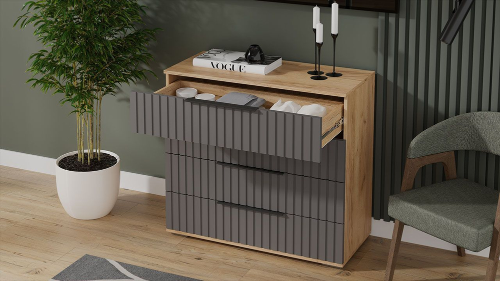 Комод для одежды с ящиками Дуб Крафт золотой/Графит матовый 4 ящика 92х41х84 см