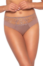 Эффектные трусики-слипы с вставкой из сетки с вышивкой (Размер: S) (Цвет: кофейный)