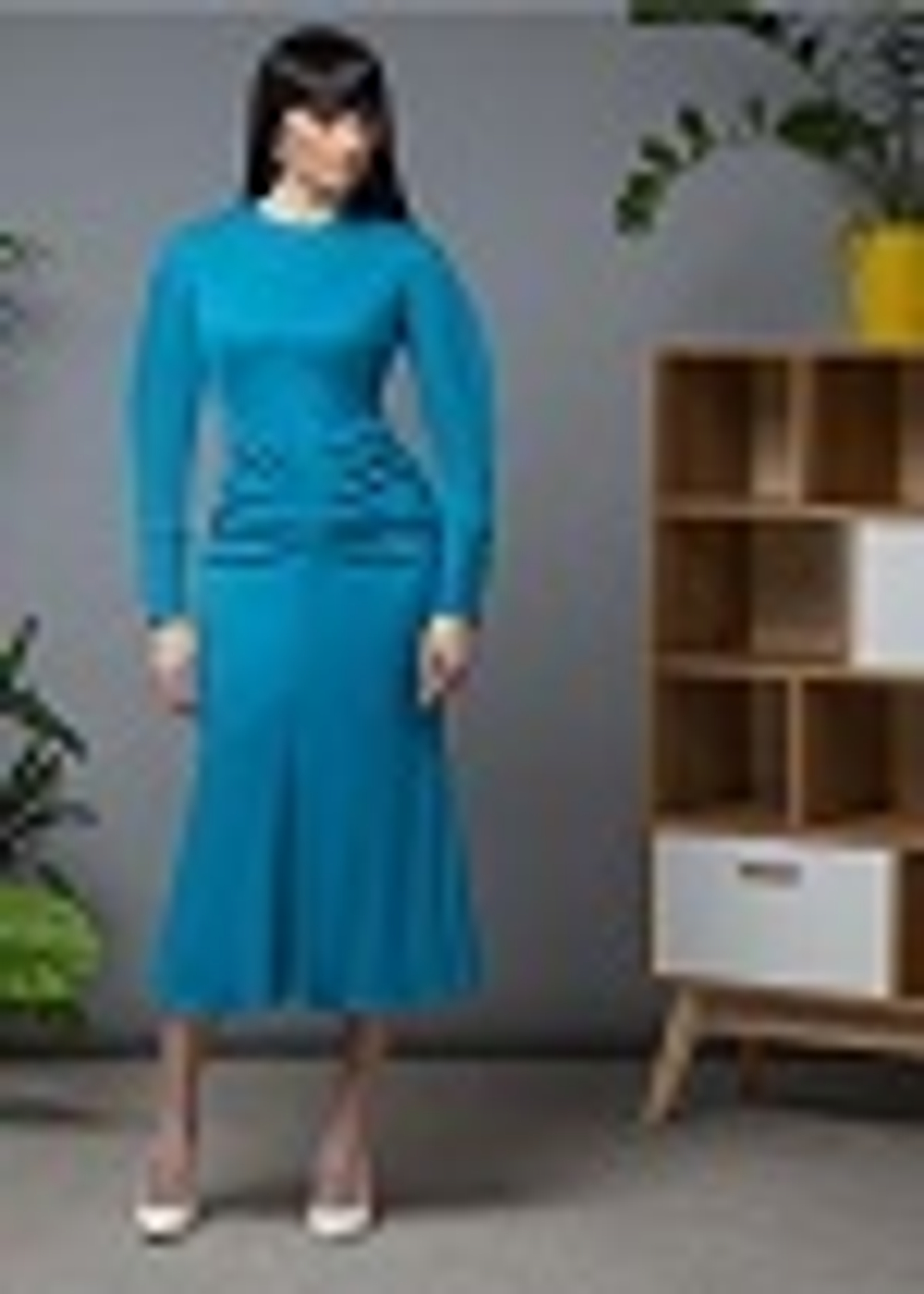 09-03-23 FW Платье-футляр из крепа с отрезной талией, голубой XL