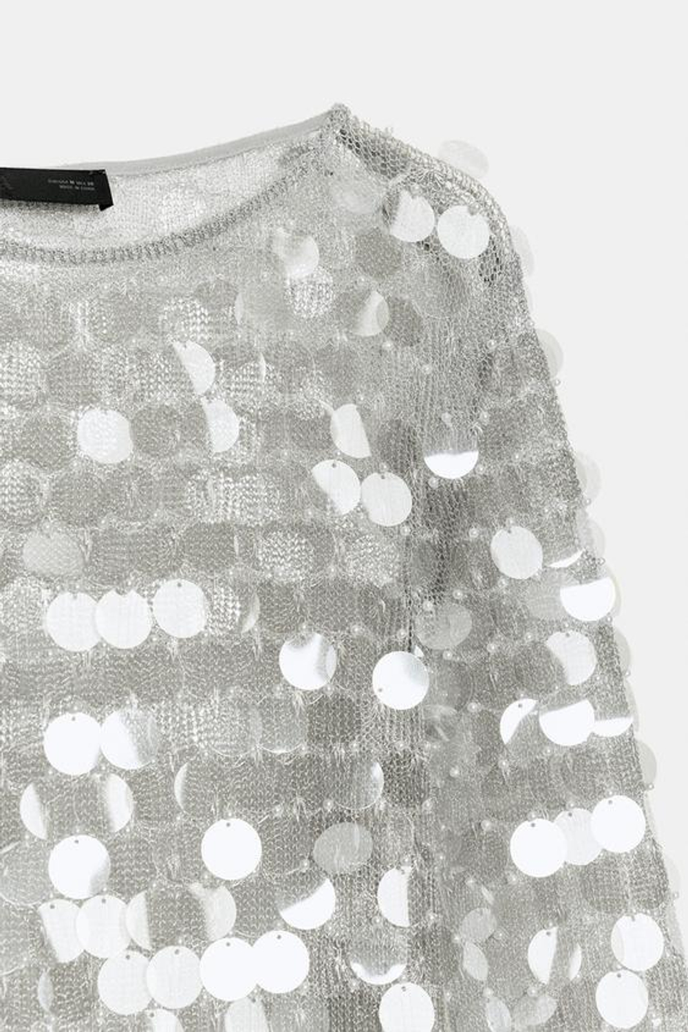 ZARA КОРОТКОЕ ТРИКОТАЖНОЕ ПЛАТЬЕ С ПАЙЕТКАМИ И БУСИНАМИ, СЕРЕБРИСТЫЙ