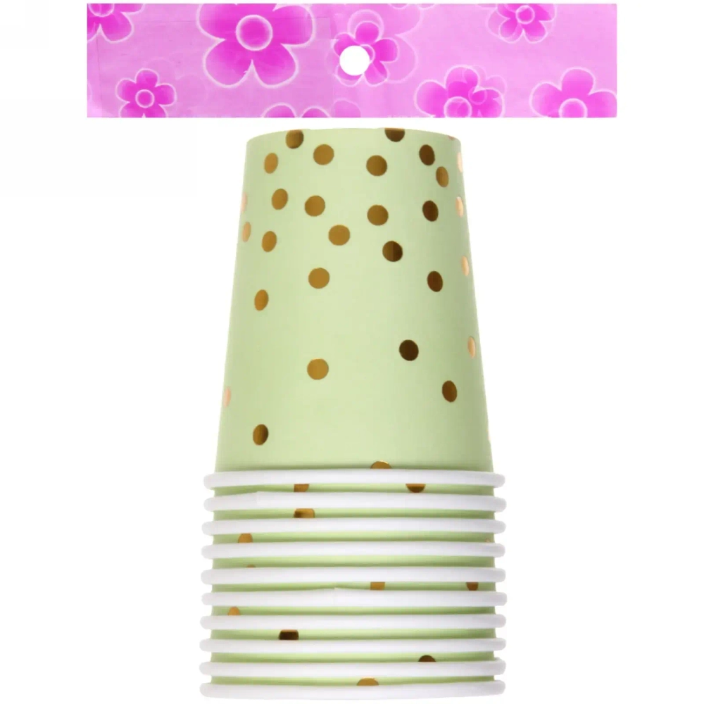 Стакан бумажный 0,2л в наборе 10 шт «Конфетти» салатовый