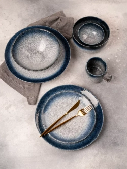 Набор 6 кружек синие с белым чашки фарфор 275 мл