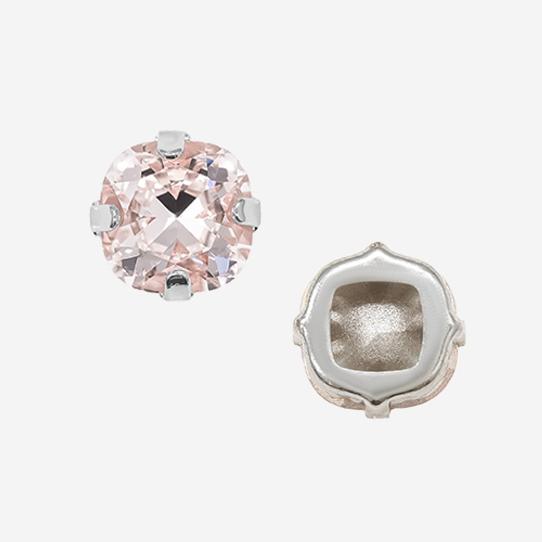 Кристалл Кушон (Сushion) в цапах, оттенок "Light Rose", 9,2мм, родирование