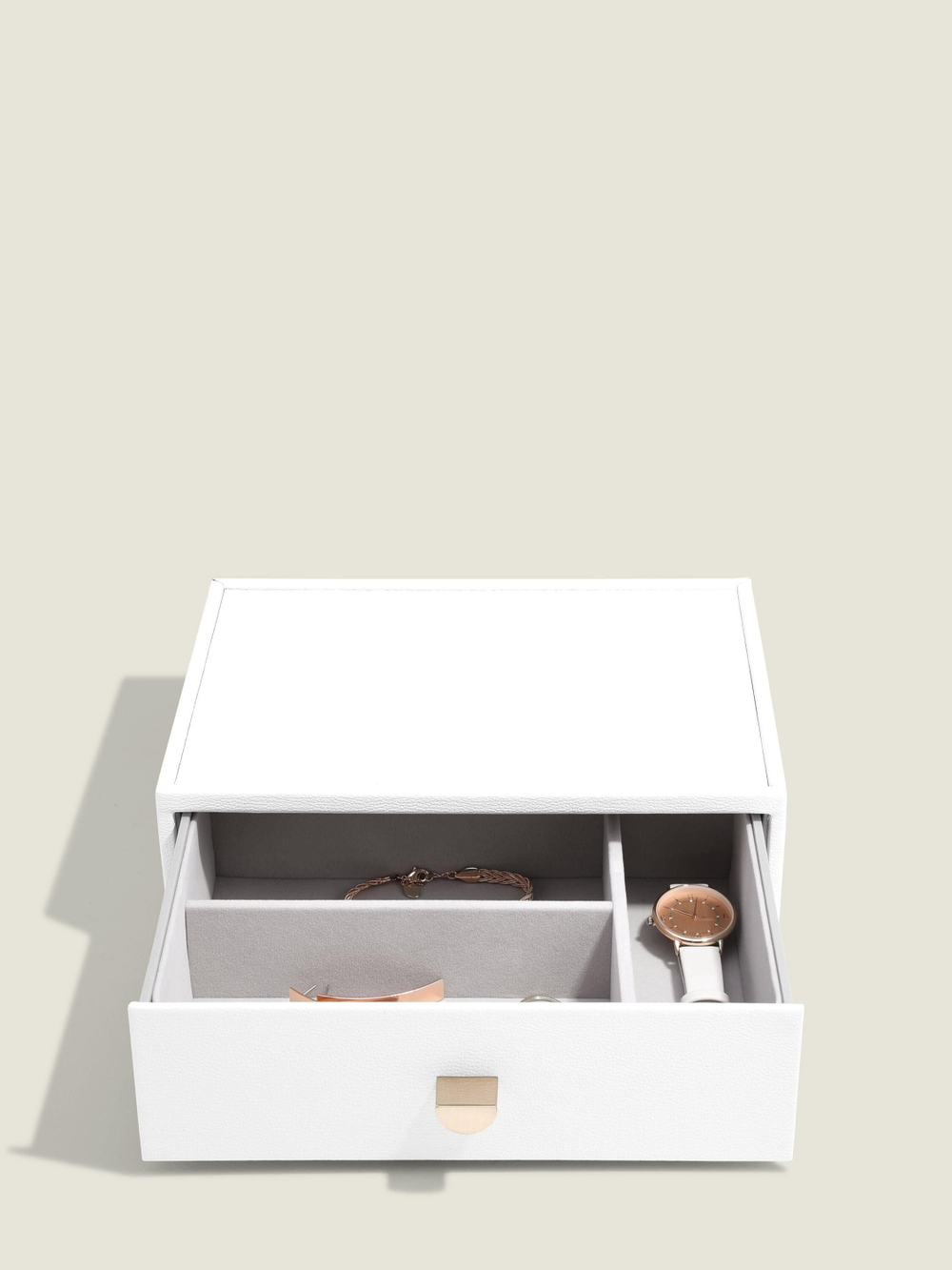 Органайзер для украшений и часов со стеклянной крышкой Stackers Classic Jewellery Box, 3 секции - White Pebble